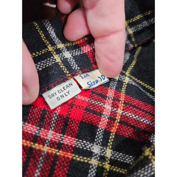 Vintage Tartan Red Black Plaid Long Maxi Pleated Wool Skirt Size 10 Yellow - Picture 2 of 6